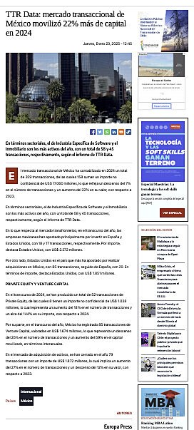 TTR Data: mercado transaccional de Mxico moviliz 22% ms de capital en 2024